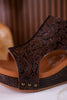Isabella Chocolate Tooled Wedge Sandals - Whiskey Skies - VERY G