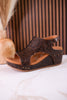 Isabella Chocolate Tooled Wedge Sandals - Whiskey Skies - VERY G