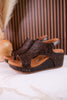 Isabella Chocolate Tooled Wedge Sandals - Whiskey Skies - VERY G