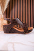 Isabella Chocolate Tooled Wedge Sandals - Whiskey Skies - VERY G