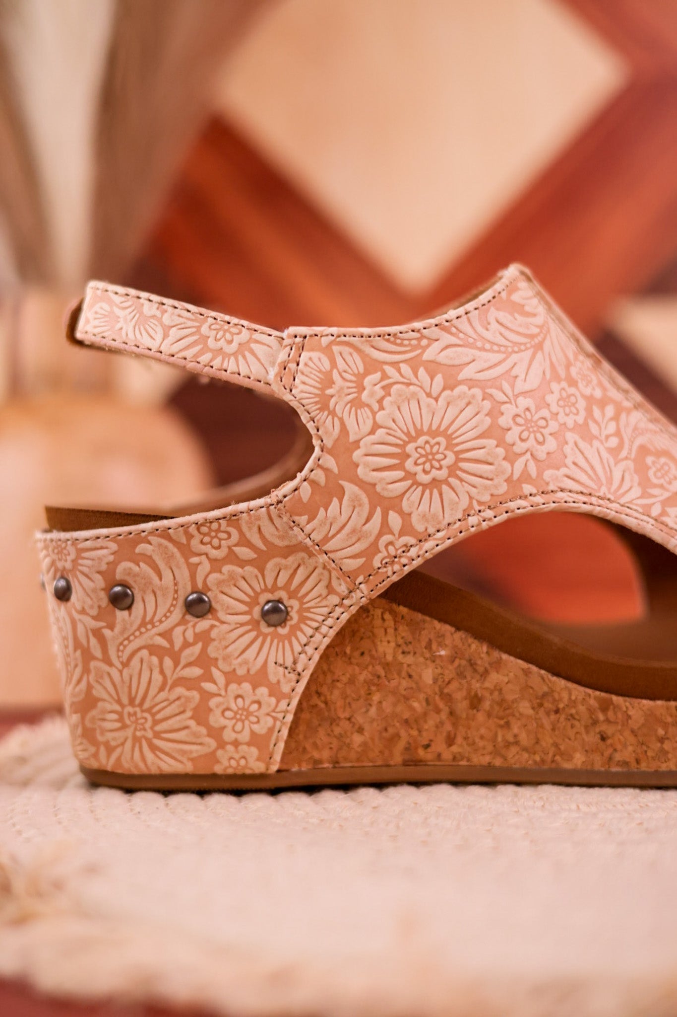 Isabella Tooled Nude Wedge Sandals