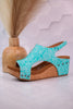 Isabella Tooled Turquoise Wedge Sandals - Whiskey Skies - VERY G