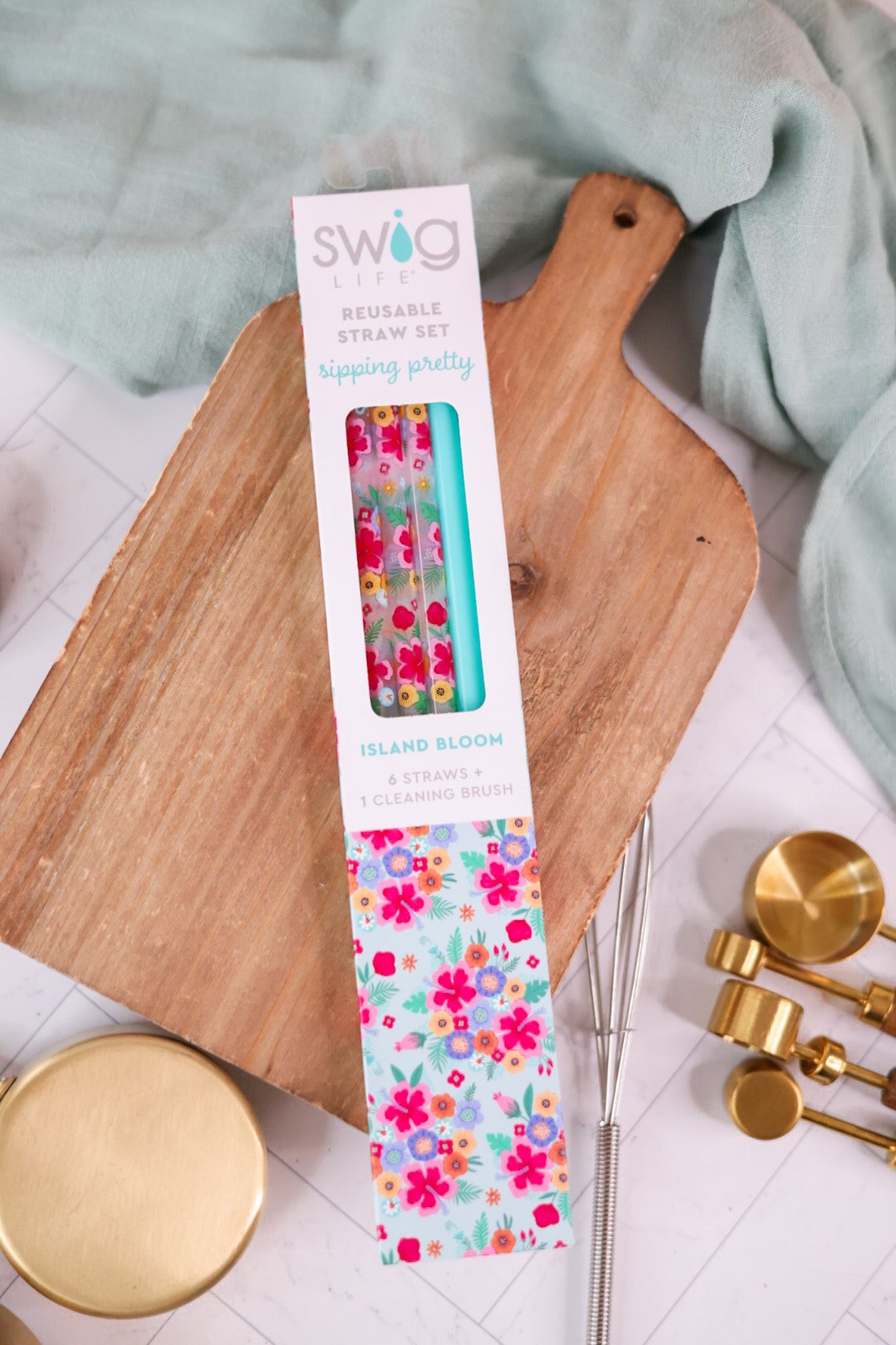 Island Bloom + Mint Reusable Straw Set - Whiskey Skies - SWIG LIFE