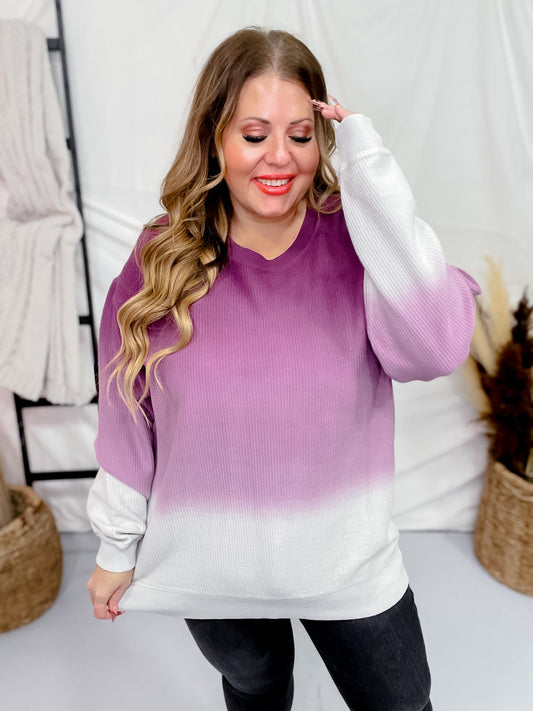 Italian Plum Ombre Corded Crewneck Sweatshirt - Whiskey Skies - MOON RYDER