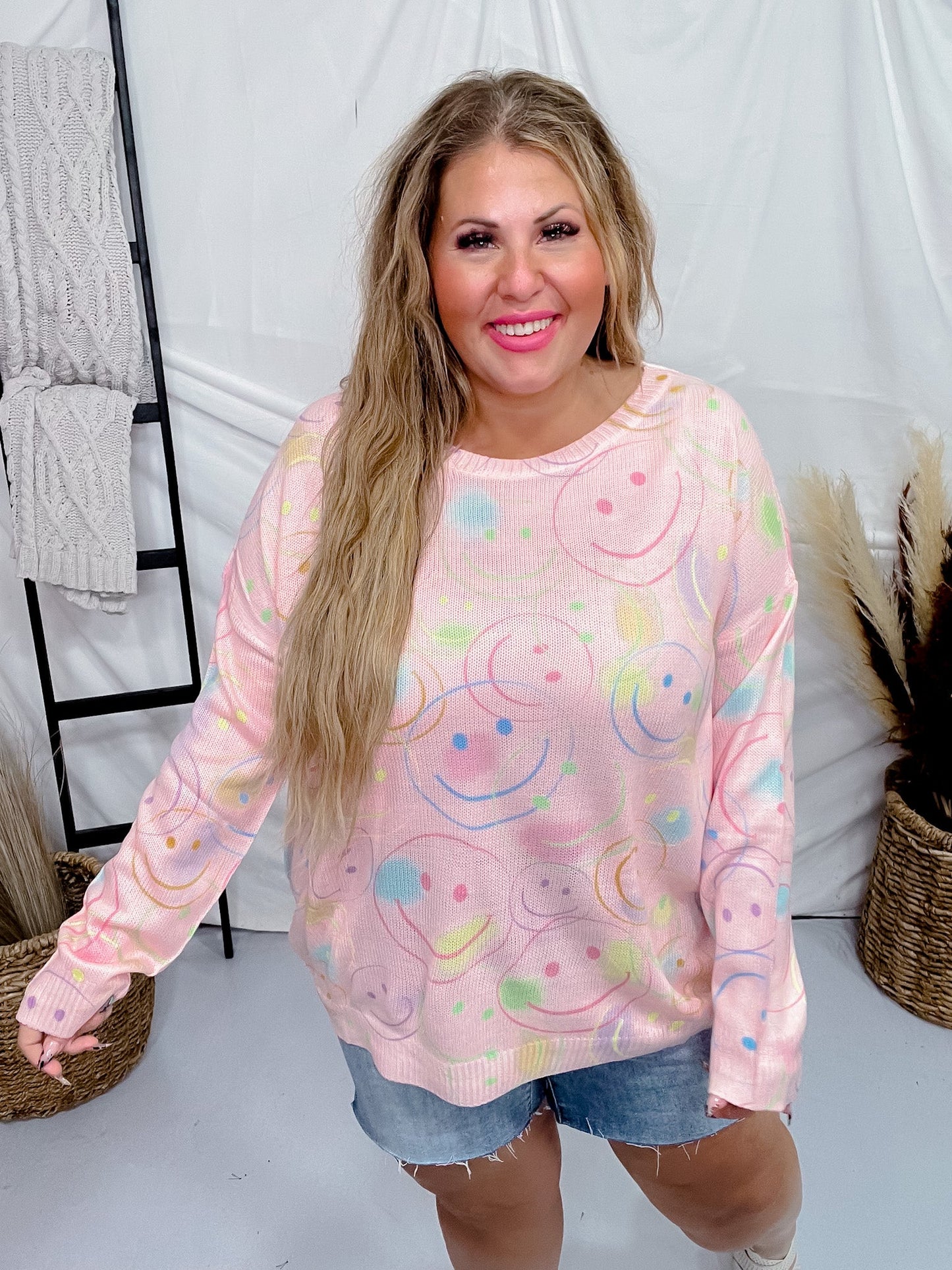 It's All Smiles Printed Lightweight Sweater Top - Whiskey Skies - DAVI & DANI