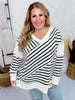 Ivory and Black Striped Knit Top - Whiskey Skies - WHITE BIRCH