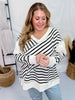 Ivory and Black Striped Knit Top - Whiskey Skies - WHITE BIRCH