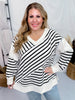 Ivory and Black Striped Knit Top - Whiskey Skies - WHITE BIRCH