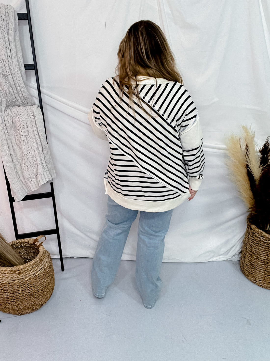 Ivory and Black Striped Knit Top - Whiskey Skies - WHITE BIRCH