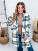 Ivory and Hunter Green Plaid Open Front Coat - Whiskey Skies - ANDREE BY UNIT