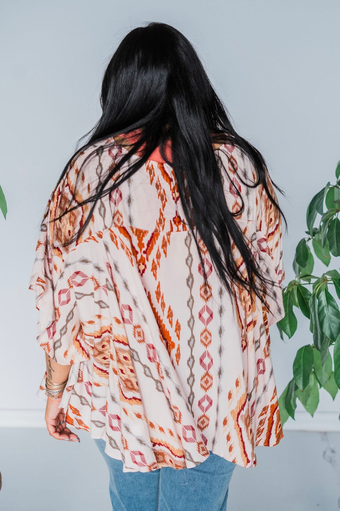 Ivory and Rust Printed Woven Poncho Top with Floral Embroidery - Whiskey Skies - ANDREE BY UNIT