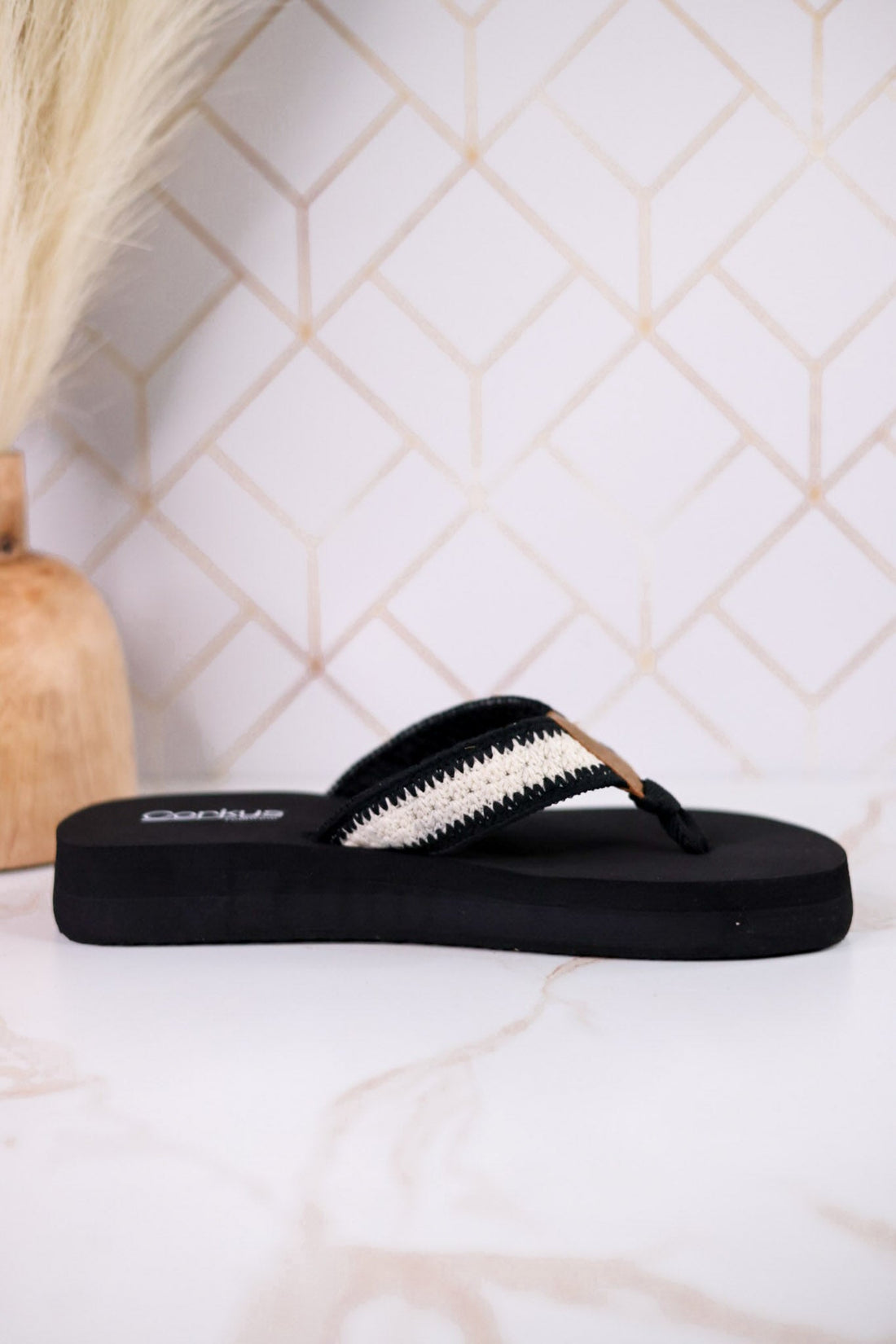 Ivory & Black Woven Strap Flip Flop Sandals - Whiskey Skies - CORKYS FOOTWEAR