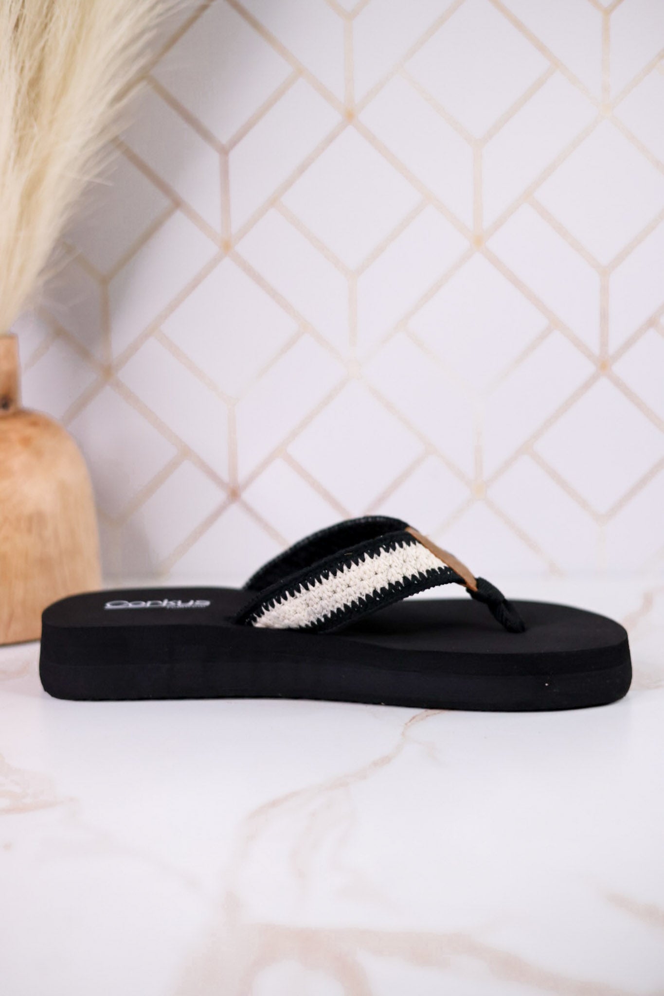 Ivory & Black Woven Strap Flip Flop Sandals - Whiskey Skies - CORKYS FOOTWEAR