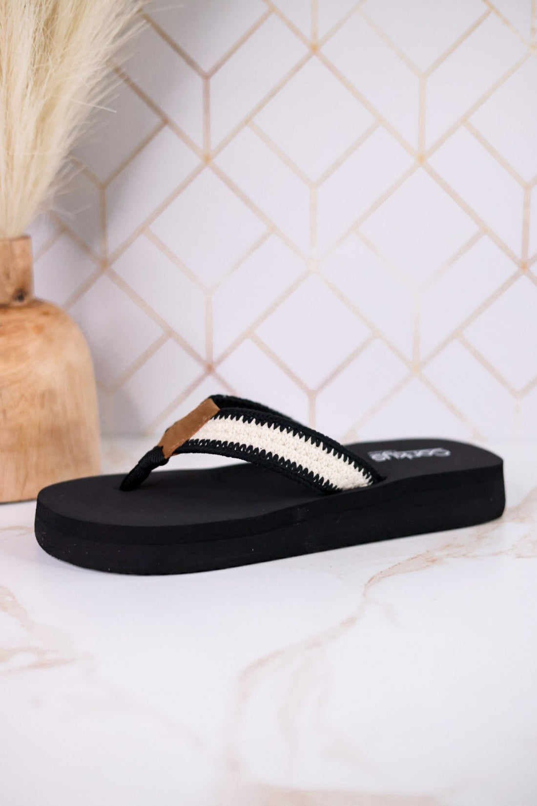 Ivory & Black Woven Strap Flip Flop Sandals - Whiskey Skies - CORKYS FOOTWEAR
