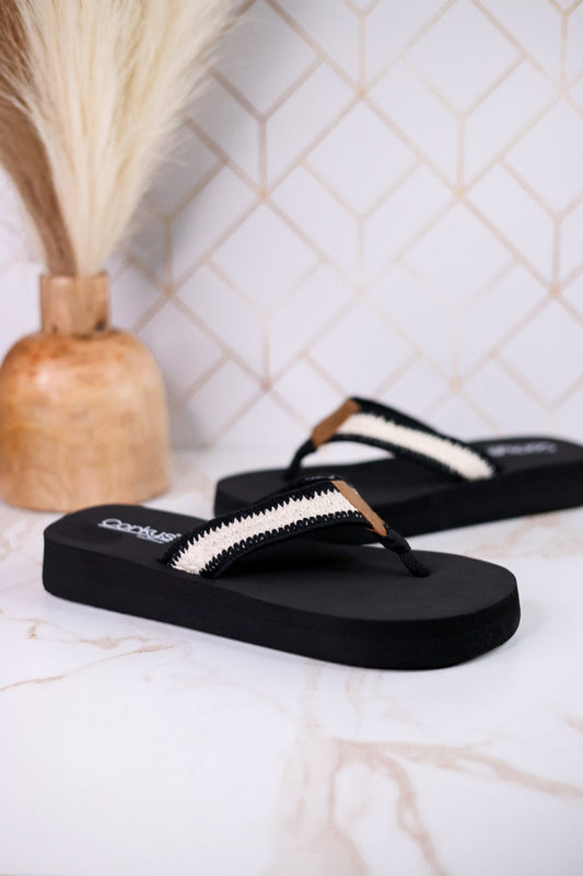 Ivory & Black Woven Strap Flip Flop Sandals - Whiskey Skies - CORKYS FOOTWEAR