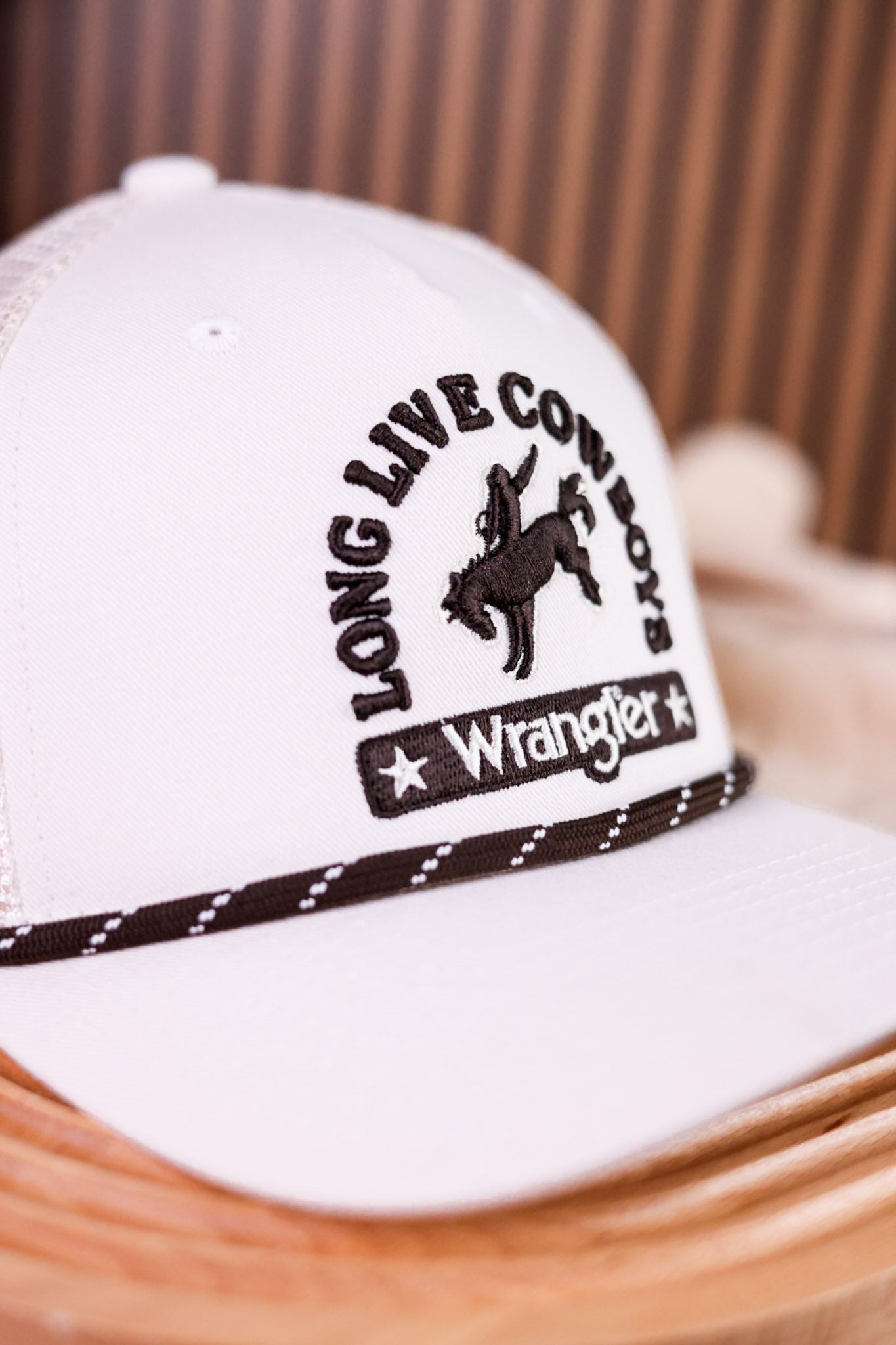 Ivory & Black Wrangler "Long Live Cowboys" Trucker Hat - Whiskey Skies - CAPX