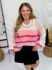 Ivory & Blush Loose Knit Yolk Detail Striped Sweater - Whiskey Skies - BIBI