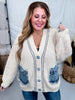 Ivory Chunky Knit Cardigan With Denim Pockets - Whiskey Skies - SEW IN LOVE