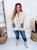 Ivory Chunky Knit Cardigan With Denim Pockets - Whiskey Skies - SEW IN LOVE