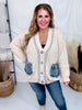 Ivory Chunky Knit Cardigan With Denim Pockets - Whiskey Skies - SEW IN LOVE