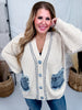 Ivory Chunky Knit Cardigan With Denim Pockets - Whiskey Skies - SEW IN LOVE