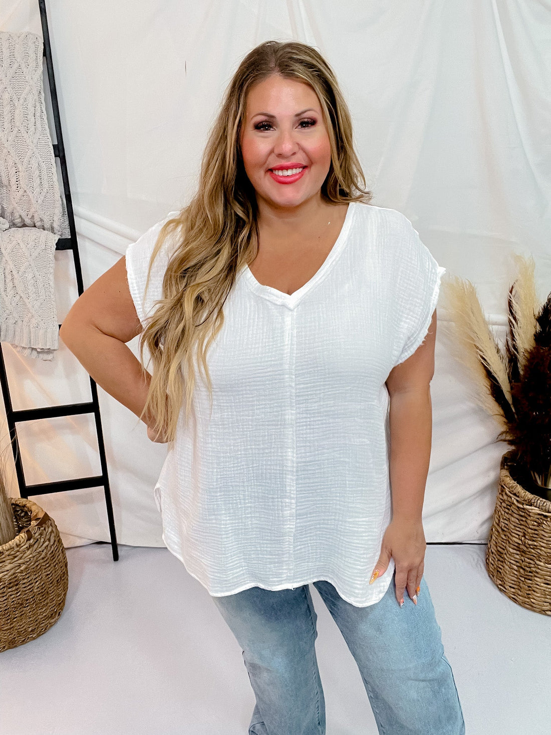 Ivory Cotton Gauze Top with Raw Edge Detailing - Whiskey Skies - ANDREE BY UNIT