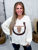 Ivory Cow Skull & Horseshoe Sweatshirt - Whiskey Skies - ODDI