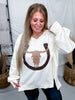 Ivory Cow Skull & Horseshoe Sweatshirt - Whiskey Skies - ODDI