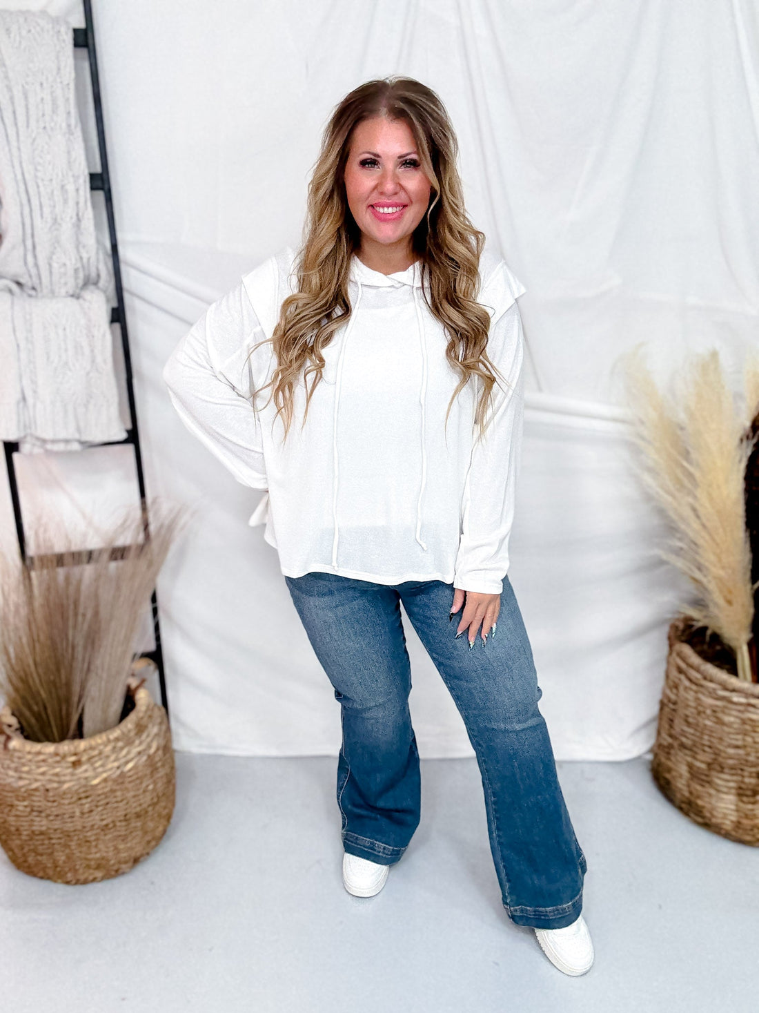 Ivory Lightweight Hoodie With Layered Sleeves - Whiskey Skies - ANDREE BY UNIT