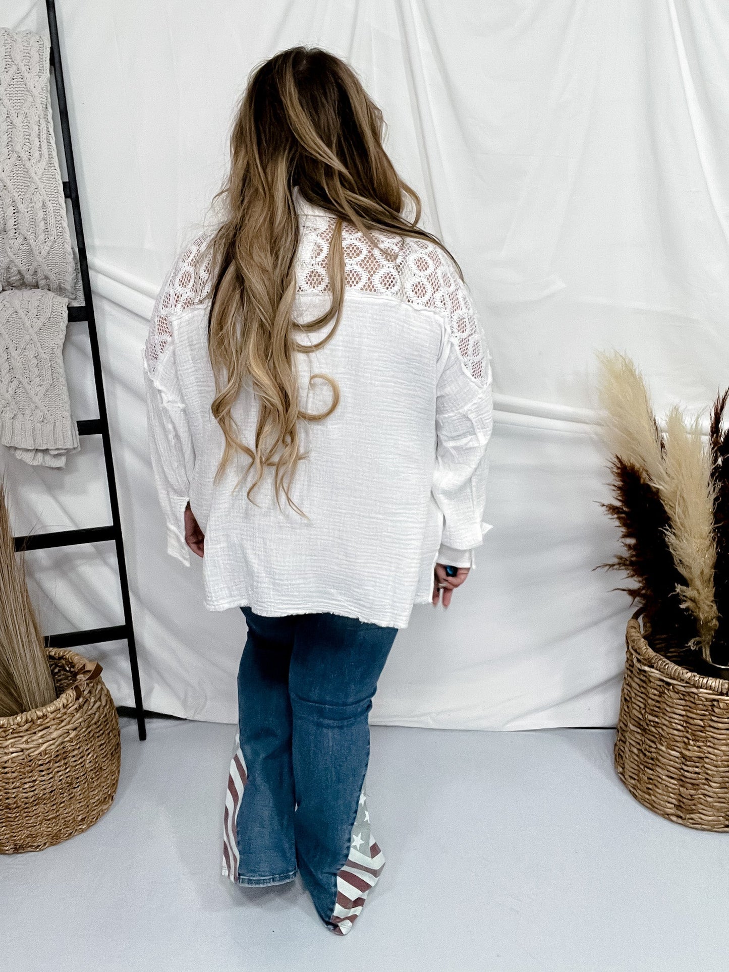 Ivory Long Sleeve Crochet Detail Top - Whiskey Skies - ANDREE BY UNIT