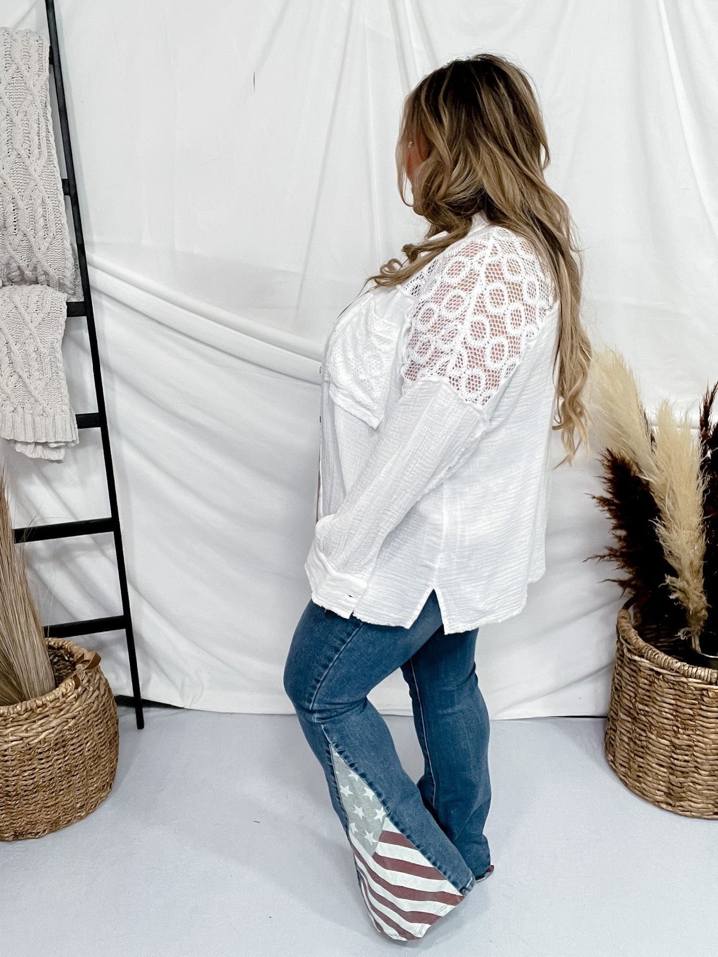 Ivory Long Sleeve Crochet Detail Top - Whiskey Skies - ANDREE BY UNIT