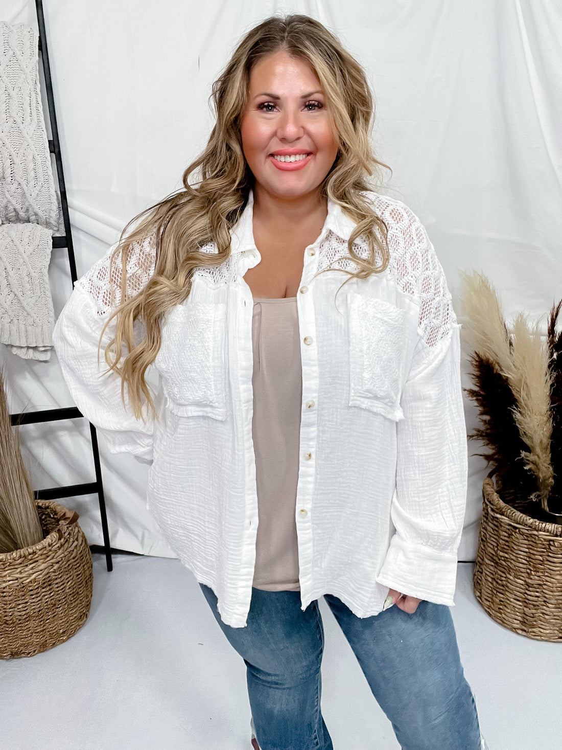 Ivory Long Sleeve Crochet Detail Top - Whiskey Skies - ANDREE BY UNIT