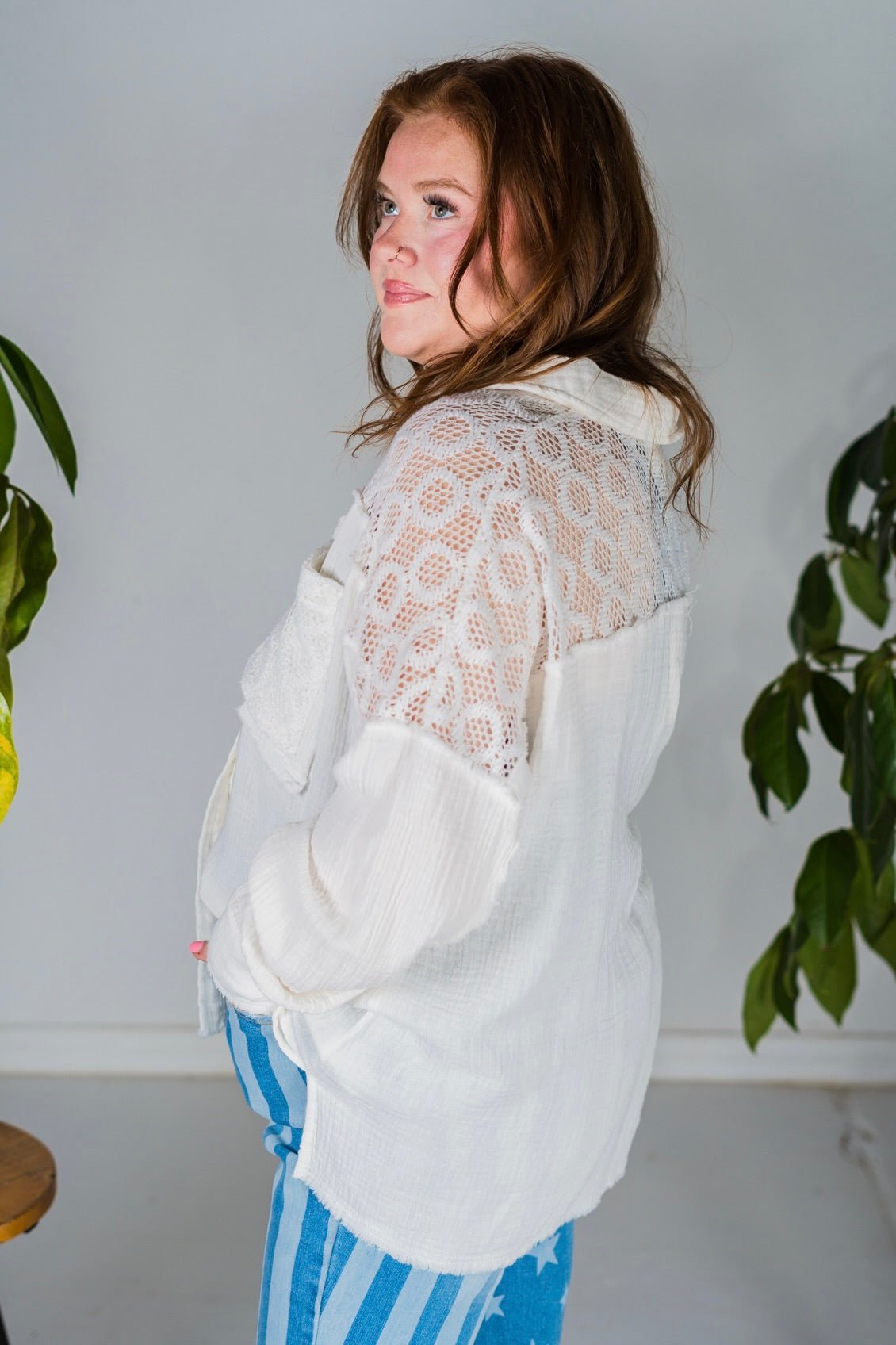 Ivory Long Sleeve Crochet Detail Top - Whiskey Skies - ANDREE BY UNIT