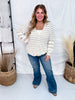 Ivory & Oatmeal Striped V - Neck Cardigan - Whiskey Skies - ANDREE BY UNIT