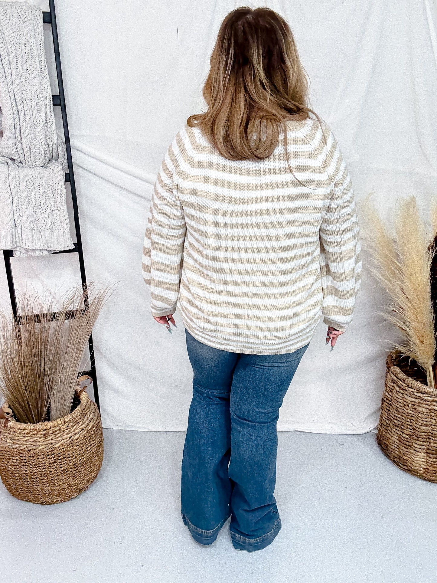Ivory & Oatmeal Striped V - Neck Cardigan - Whiskey Skies - ANDREE BY UNIT