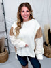 Ivory Pullover Sweater With Ribbed Color Block Sleeves - Whiskey Skies - ODDI