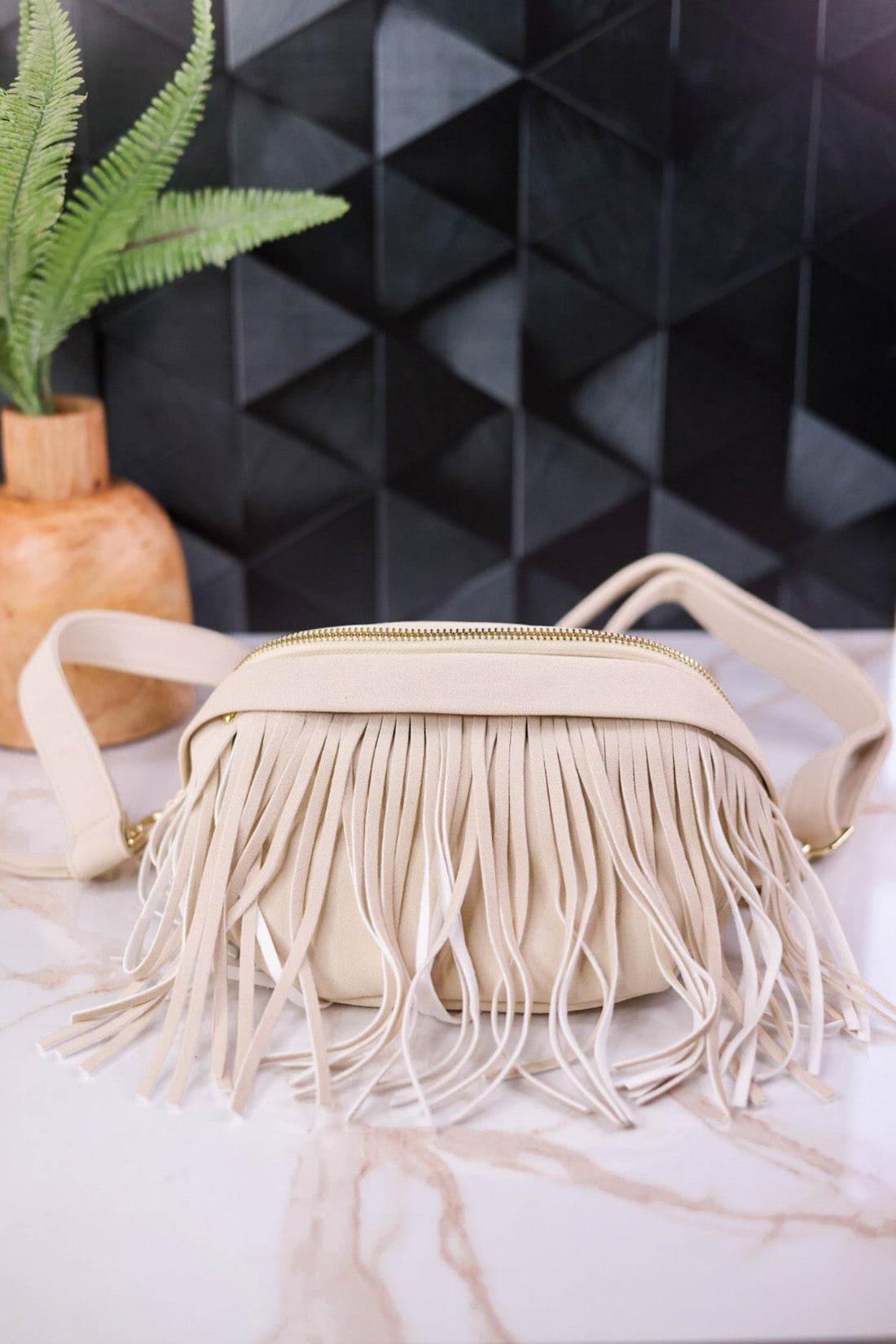 Ivory Removable Fringe Fanny Pack - Whiskey Skies - THOMAS & LEE CO.