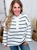 Ivory Sweater With Navy Stripes And Half Button Front - Whiskey Skies - ANDREE BY UNIT