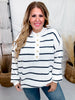 Ivory Sweater With Navy Stripes And Half Button Front - Whiskey Skies - ANDREE BY UNIT