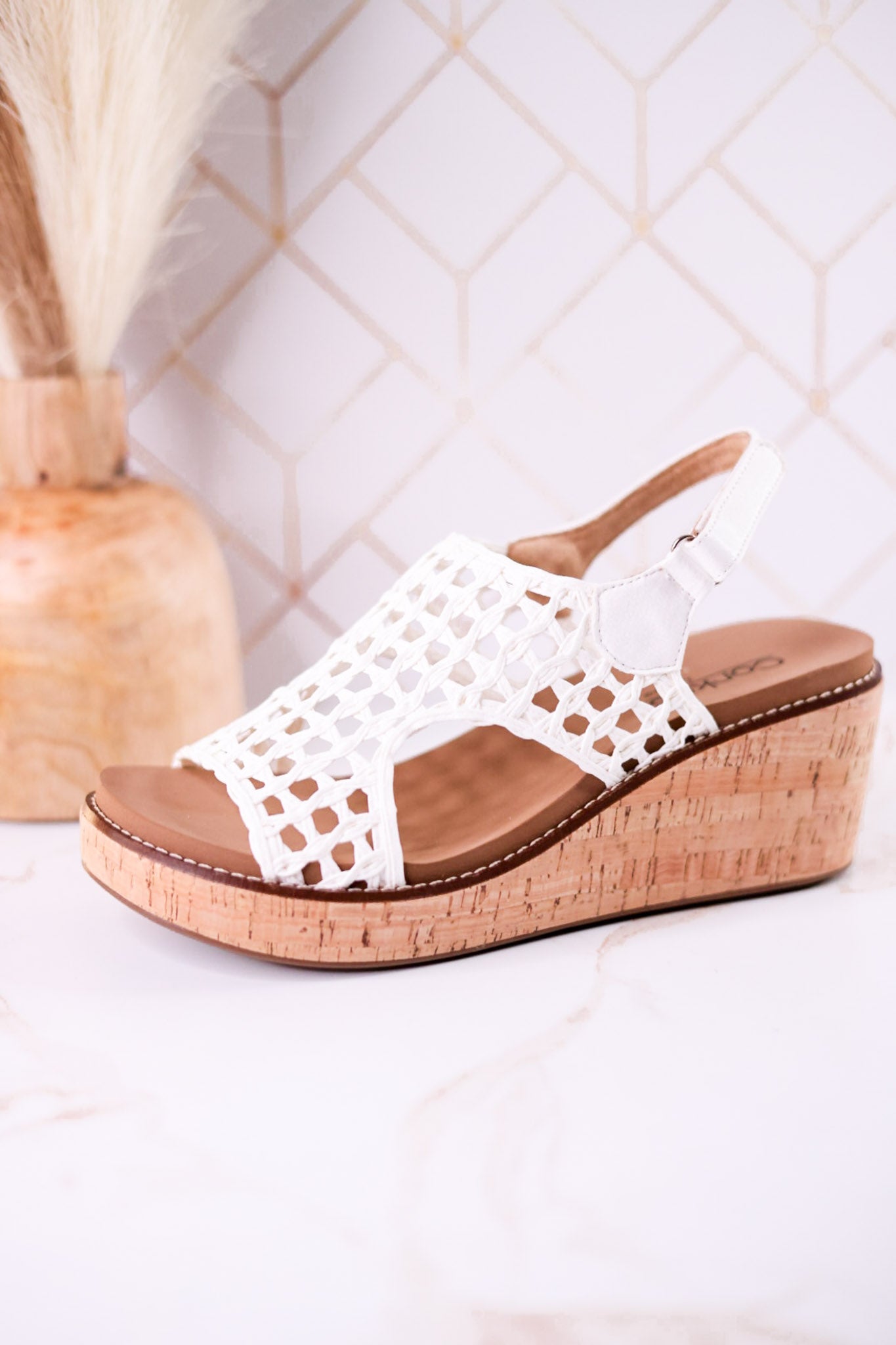 Ivory Woven Carley Wedge Sandals - Whiskey Skies - CORKYS FOOTWEAR