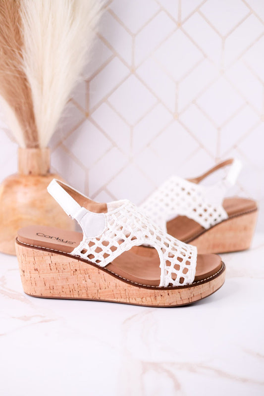 Ivory Woven Carley Wedge Sandals - Whiskey Skies - CORKYS FOOTWEAR