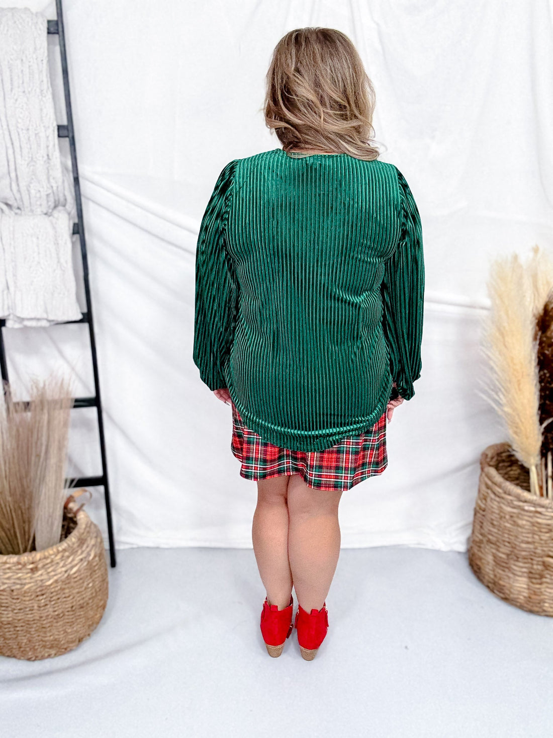 Ivy Velvet Textured Green Long Sleeve Top - Whiskey Skies - JESS LEA