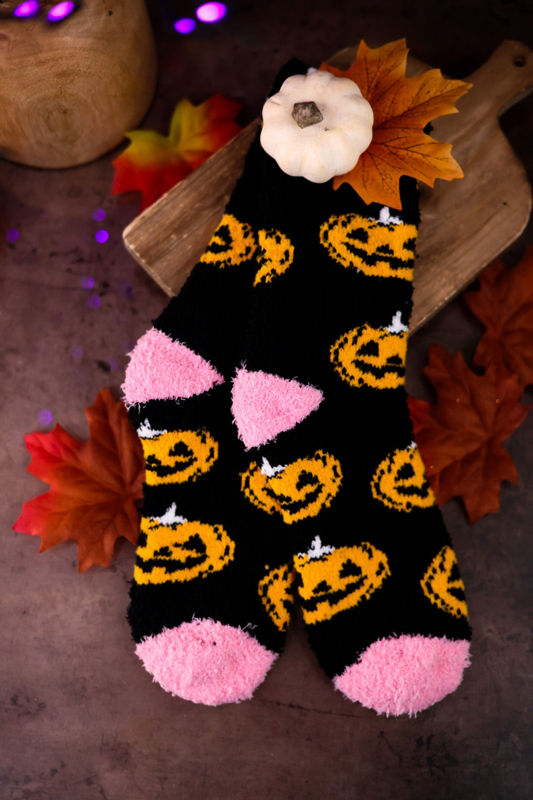 Jack O Lantern Fuzzy Crew Socks - Whiskey Skies - CRESCENT SOCK COMPANY