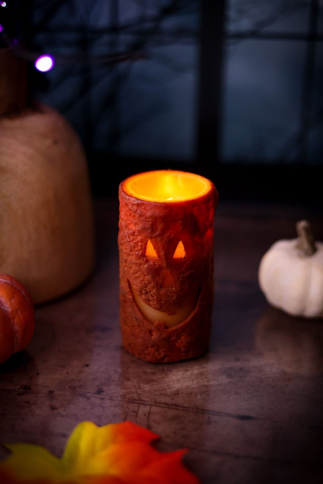 Jack O'Lantern LED Votive Pillar Candle - Whiskey Skies - WT COLLECTION