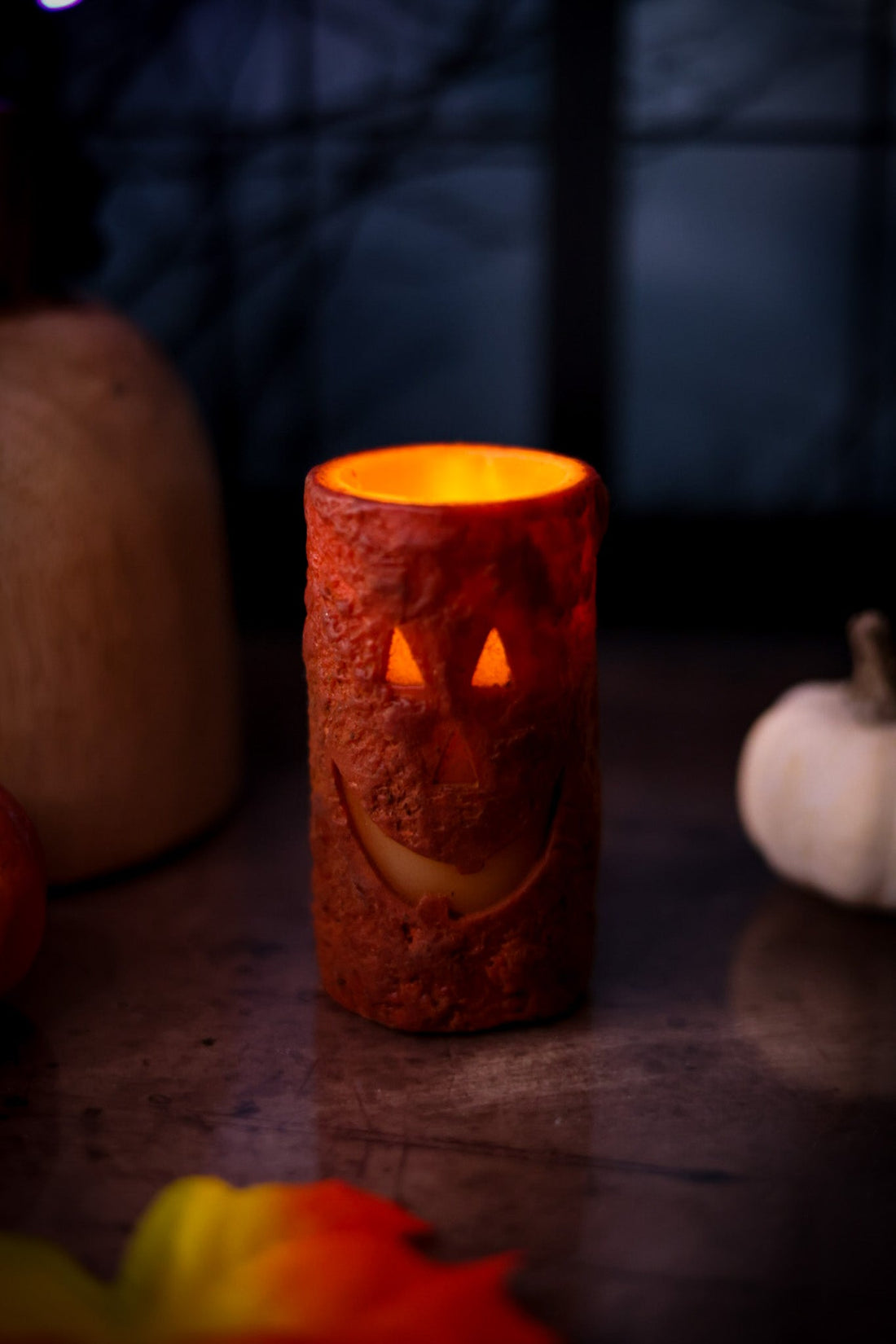 Jack O'Lantern LED Votive Pillar Candle - Whiskey Skies - WT COLLECTION