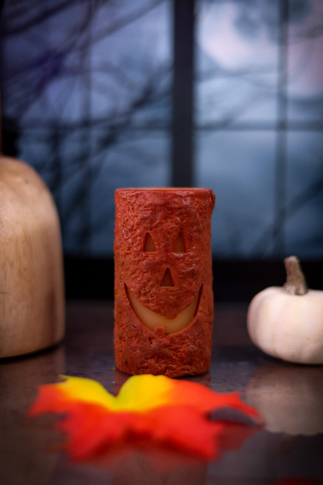 Jack O'Lantern LED Votive Pillar Candle - Whiskey Skies - WT COLLECTION