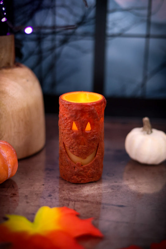 Jack O'Lantern LED Votive Pillar Candle - Whiskey Skies - WT COLLECTION