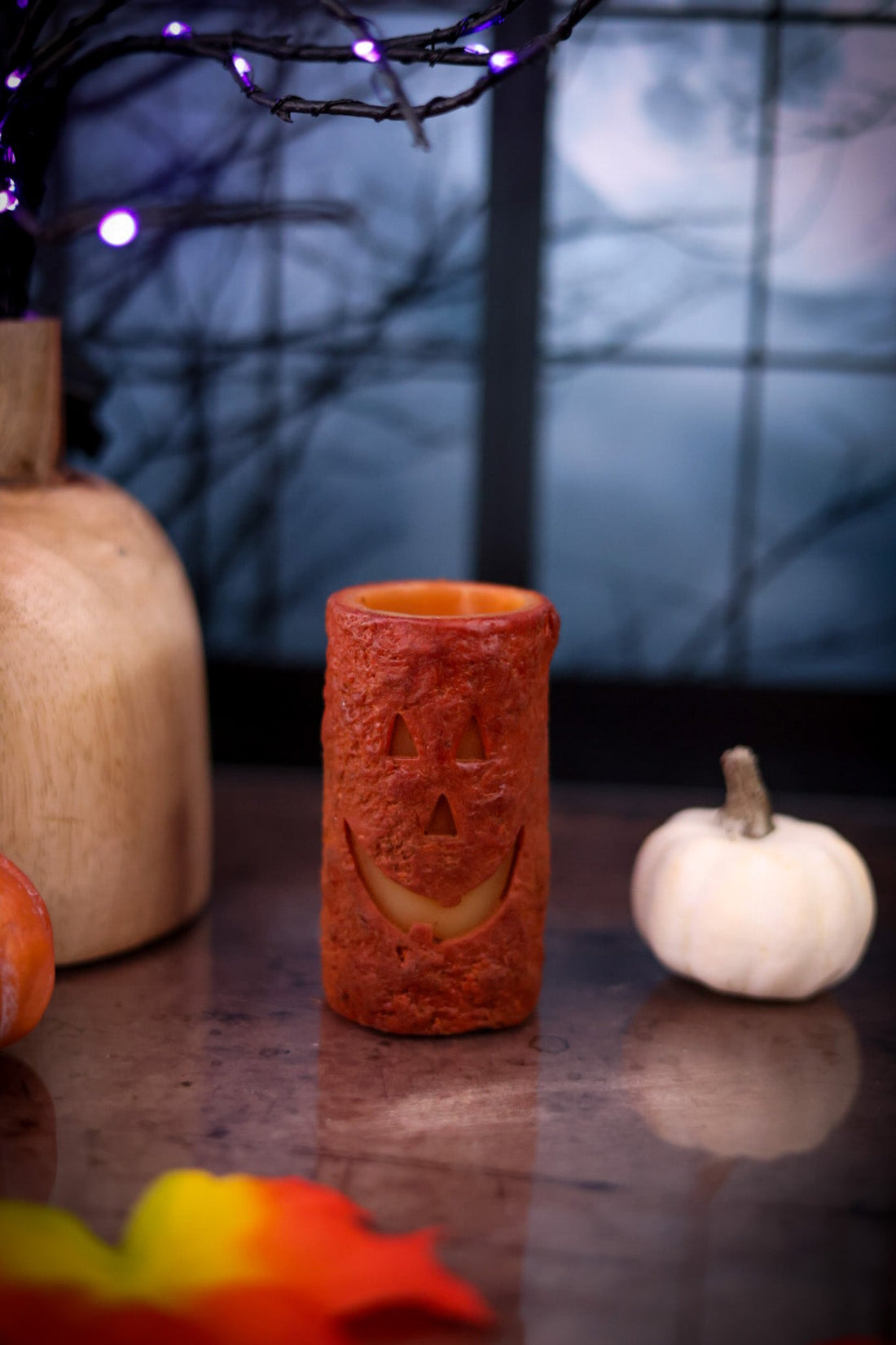 Jack O'Lantern LED Votive Pillar Candle - Whiskey Skies - WT COLLECTION