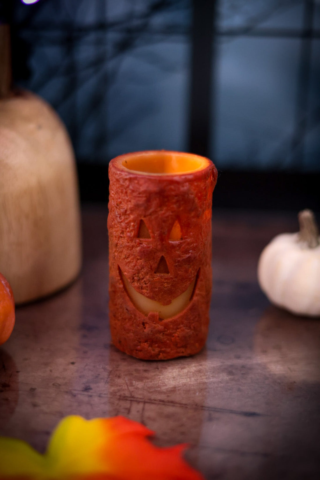 Jack O'Lantern LED Votive Pillar Candle - Whiskey Skies - WT COLLECTION