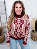 Jacquard Knit Pullover Sweater W/ Floral Tapestry Motif - Whiskey Skies - COZY CO